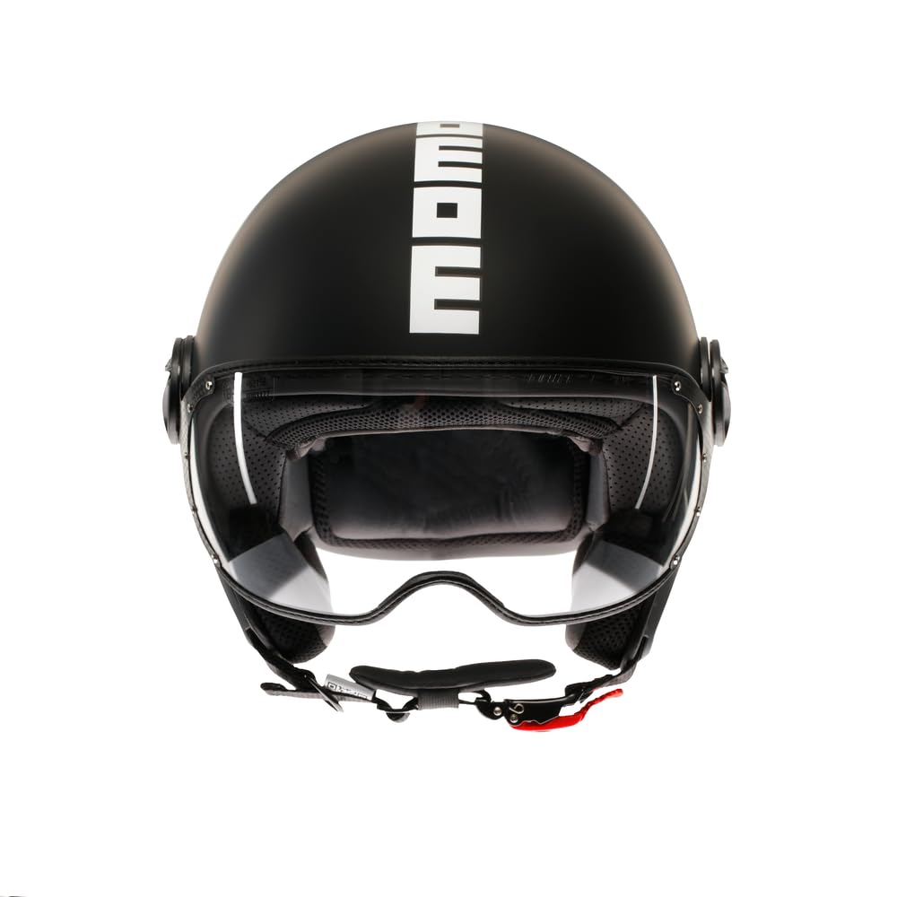 MOMO Design - FGTR CLASSIC E2206, Casco Moto Jet, Casco Jet Omologato ECE, Casco Jet Aperto Scooter, Uomo e Donna, Leggero con Visiera, Nero/Bianco opaco, L