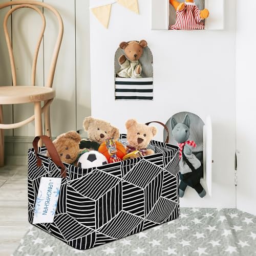 Image of Rectangular Storage Bin Collapse Canvas Fabric Cartoon Storage Basket with Handles for Organizing Home Kitchen Boys and Girls Toys Office Closet Shelf Baskets (Black Diamond)