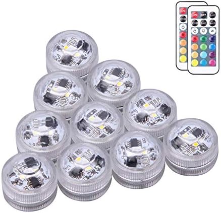 WHATOOK Small LED Submersible Lights with Remote and Battery Operated,Waterproof Underwater Light 10 Pacs, Festival Flameless Decor Light for Glass vase, Bowls, Aquarium and Party Wedding (10 Pack)