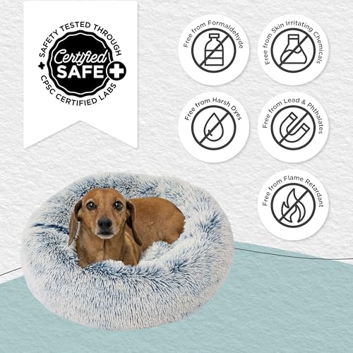 Image of Best Friends by Sheri The Original Calming Donut Dog Bed for Small Dogs up to 25 lbs, Shag Faux Fur, Denim Blue, 23 inch x 23 inch
