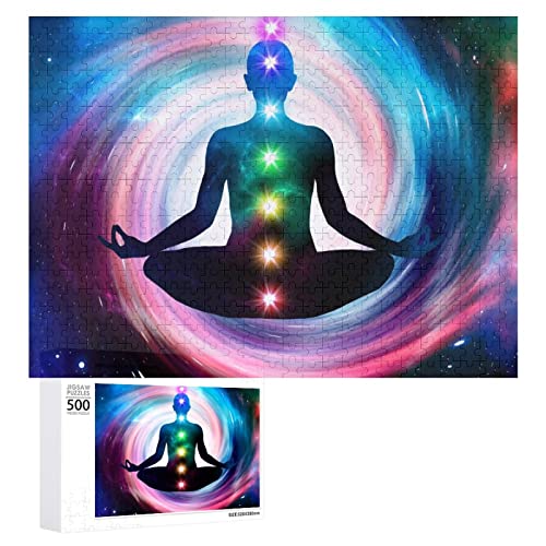 Rompecabezas de madera de meditación espacial con chakras brillantes para adultos, decoración del hogar, sala de estar, dormitorio, obras de arte, regalos, 500 piezas