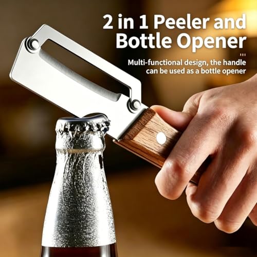 Image of Vegetable Peeler with Lid, Stainless Steel Blade, Wooden Handle, Rust Resistant, for Fruit and Potato