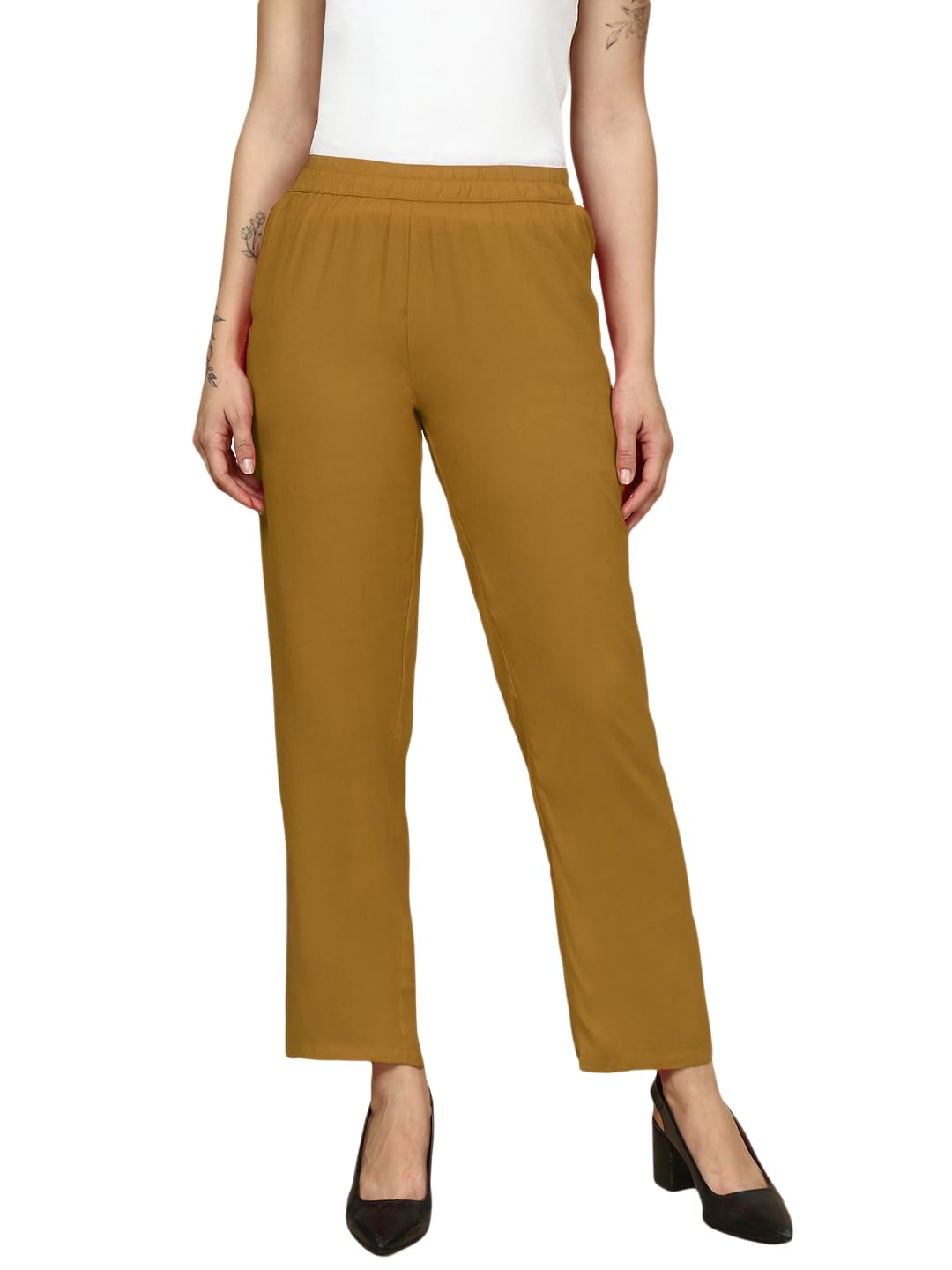 Women's Formal Office Casual Rayon Parallel Pants Pull On Elastic Closure Regular Fitting with Side Pockets-image-26