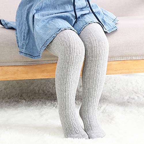 Looching 5 Pack Baby Toddler Girls Cute Cable Knit Cotton Tights Pantyhose Leggings Stocking Pants(4-6 Years, White,Black,Grey,Dark Grey,Purple) #TOP5