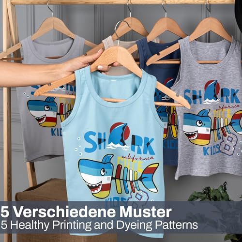 LOREZA ® 5 Pack Jungen Unterhemden aus Baumwolle Tank Top (116-122 (6-7Jahre), Modell 9)