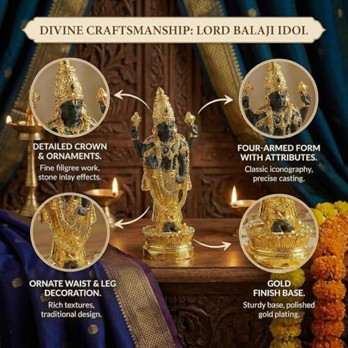 Image of S2S Gold Plated Premium Balaji Statue for Car Dashboard, Pooja Room & Home Decoration | Decorative Idol for Gifting & Spiritual Decor