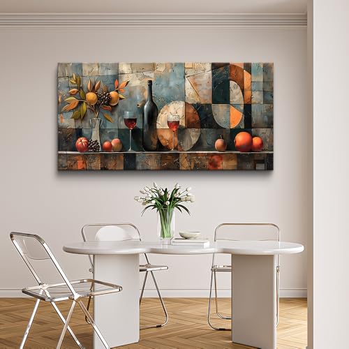KELIYUAN Wall Art For Kitchen Wall Decor For Living Room Dining Room Decorations Wine Glass Wall Painting Still Life Abstract Pictures Artwork Ready To Hang bar Wall Posters Home Decor 20"x40"