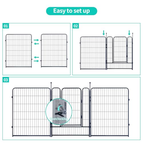 Image of Dog Playpen,Portable Outdoor Dog Fence, Dog Playpen for Large /Medium /Small Dogs, Dog Fences for the Yard,with Doors Foldable Metal (40 inch, 32 Panels)