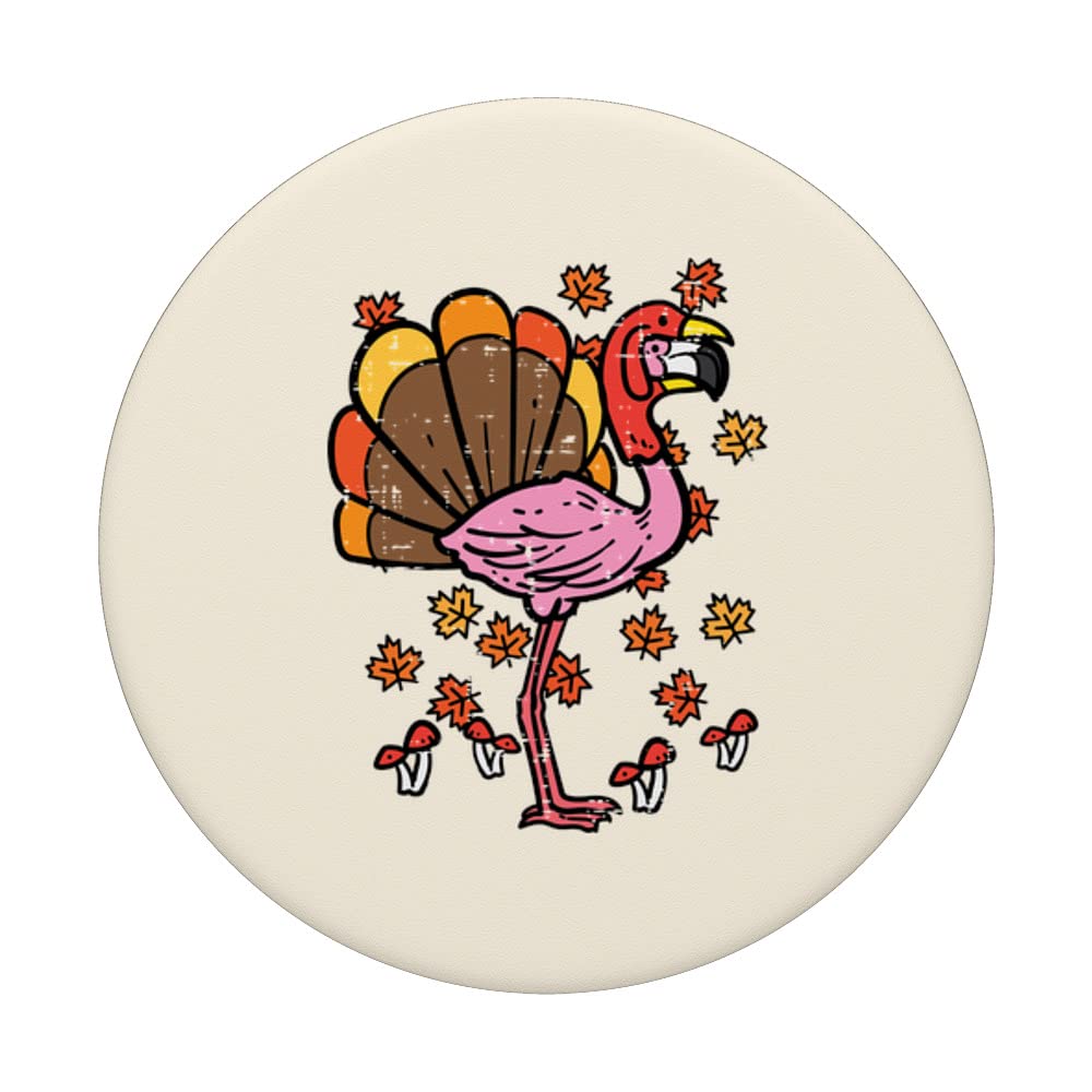 Thanksgiving Flamingo Turkey Funny Fall Men Women Girls Kids PopSockets Swappable PopGrip, Black - Image 3