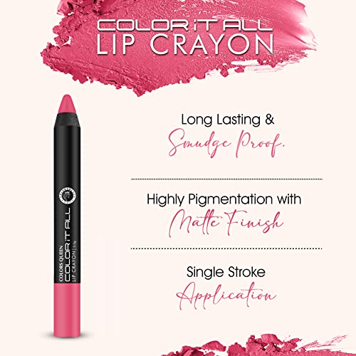 Image of Colors Queen Color It All Long Lasting Pack of 3 & Get 1 Free Crayon Lipstick Combo | Up to 18 Hours Stay | Matte Finish | Water, Smudge Proof (Peach Love, Pink Rose, Murphy Wine & Rusty Nude,3.5g)