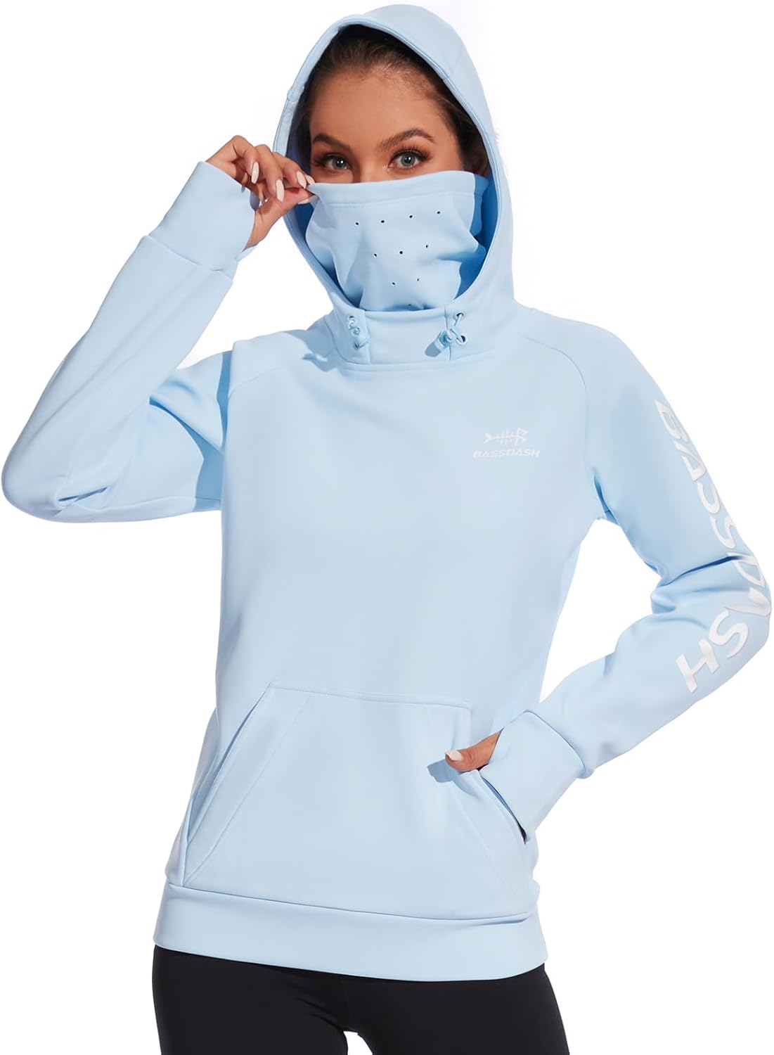 BASSDASH Ladies’s Fleece Fishing Hoodie with Neck Gaiter Water Resistant Efficiency Mountaineering Sweatshirt Pullover