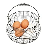 Eierkorb aus Draht – Eisen | Eierhalter mit Griff, Eiersammelkorb | Aufbewahrungslösung mit Tragegriff für Eier, Picknick, Garten, und Weihnachtsdekoration