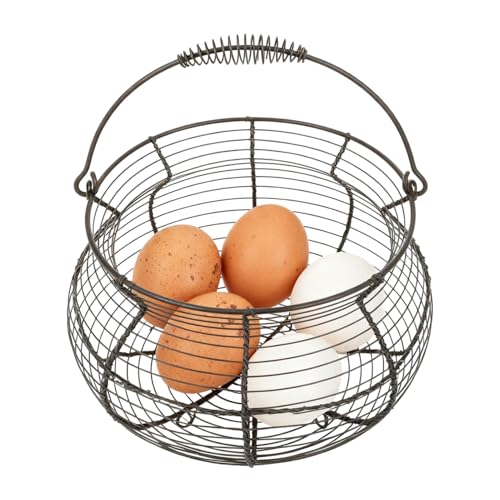 Cestino Rotondo In Filo Metallico - Cestino Per La Raccolta Delle Uova - Cestinno Peer Uovaa Peer Raccogliere Uova Fresche | Portaoggetti Vintage In Filo Intrecciato Rotondo Con Maniglia | Cestinoo Pe