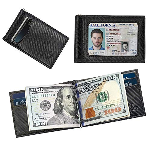 bryker hyde rfid blocking slim minimalist id outside front pocket wallet money clip 9 slots leather black carbon fiber