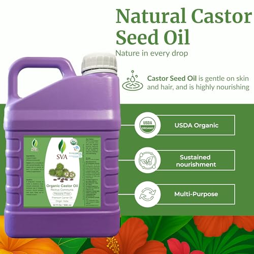 Image of SVA Organic Castor Seed Carrier Oil, Large Size, 32 Oz (946 ml) | Castor Oil for Hair Care, Scalp Care, Eyebrows, Eyelashes, Hair Oiling, Face Care, Skin Care, Body Massage & DIY Beauty Blend