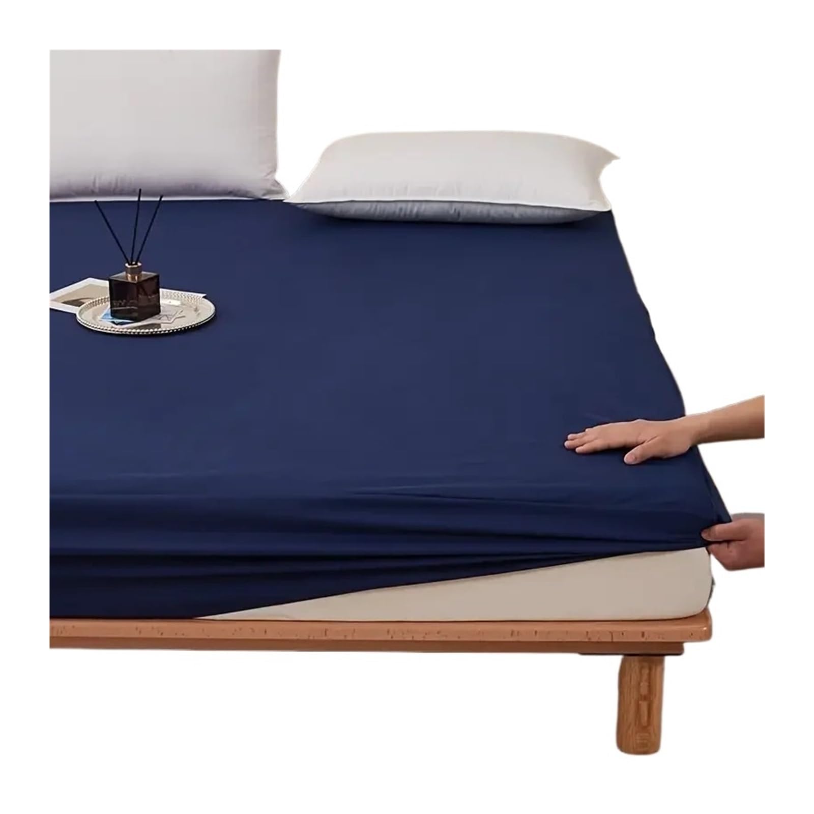 ZIHDKE 1pc Soft And Breathable Waterproof Fitted Sheet For Bedroom Deep Pocket Mattress Cover for Tatami(Blue,160x200cm)