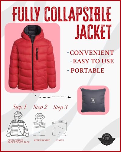 Image of URBAN REPUBLIC Boys Puffer Jacket - Packable Warm Insulated Hooded Boys Winter Coat with Pockets (Sizes 4-20)