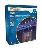 SYLVANIA Christmas Lights, Blue and Cool White 150 Lt LED Icicle, White Wire, 21.52' Total Length, for Indoor and Outdoor use