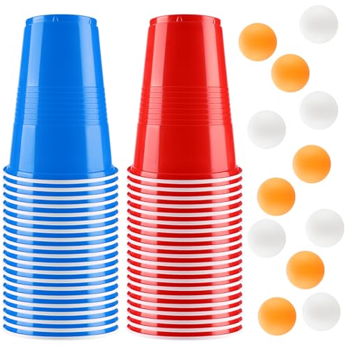 vvhippo Bierpong Becher Set, Beer Pong Becher Enthält 12 Tischtennisbälle und 40 Becher,500ML Beerpongbecher, Wiederverwendbare Partybecher für Weihnachten Party Geburtstag Festivals Hochzeit Camping