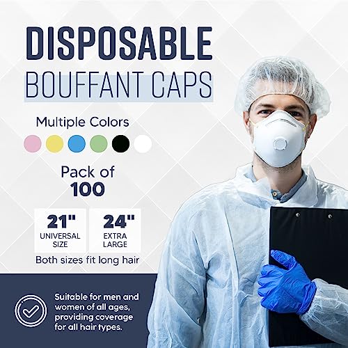 MEDICAL NATION 24" Hair Net Disposable Bouffant Caps |100 Pack, White| Hairnets, Hair Cover, Non-Pleated Unisex | Perfect for Work, Medical, Labs, Nurse, Tattoo, Hair Nets Food Service| Size 24" White