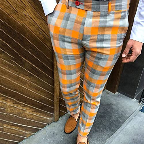 Men's Casual Plaid Dress Pants Slim Fit Flat-Front Tapered Business Pants Stretch Stylish Skinny Pencil Trousers2