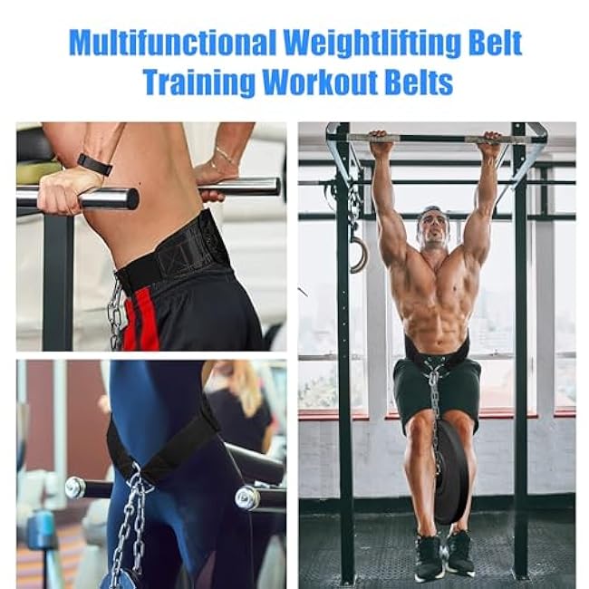 Dip Belt for Weight lifting, Weight Belt with 34'' Extra Long Adjustable Steel Chain, Pull Up Belt for Powerlifting, Strength Training and Bodybuilding, Comfortable Waist Back Support for Men & Women