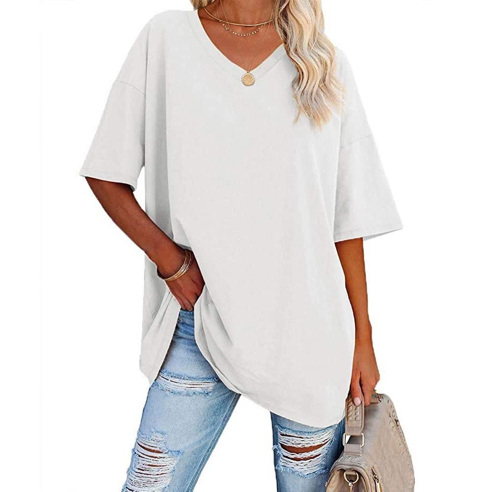 Famulily Damen Sommer lässig V Hals Kurzarm T Shirt Frauen Kurzarm Oversized Baseball Tshirts Tunika Tops