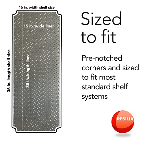 Resilia Shelf Liner Set For Wire Shelving Units – 5 Pack, 16 Inches X 36 Inches, Silver Diamond Pattern, Anti-Slip, Heavy Duty, Made In The Usa, For Kitchen, Bathroom, Garage Storage #TOP1