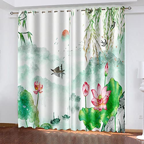 BHOMLY Fleurs Plantes Navigation de Plaisance Paysage Rideaux acoustiques 117x137cm Rideaux Occultants Thermique - Décoration de Fenêtre Rideau Draperies à Oeillets Isolation Lumineux Bruits Tissu M Cover