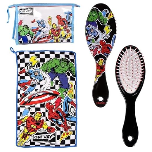 Neceser Aseo Viaje Accesorios Avengers con Peine, Toalla y Bolsa de Avengers - Neceser Aseo Avengers para Viaje o Escuela
