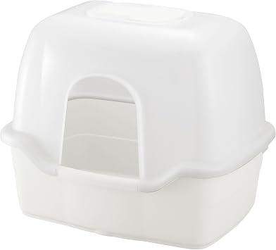 Richell PAW TRAX Wide Hooded Cat Litter Box, Enclosed Large Cat Litter Pan, White