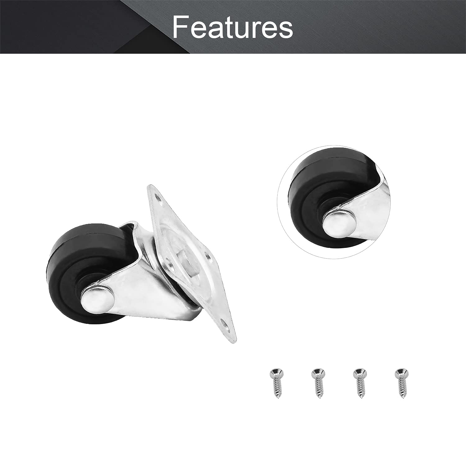 MroMax 0.98 Inch Swivel Casters Wheels Rubber 360 Degree Top Plate Mounted Caster Wheel 11lb Capacity 8 Pcs