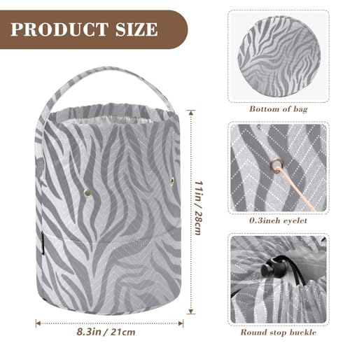 Image of ElliTarr Crochet Bag Yarn Bag with Handle Portable Knitting Project Bag Travel Yarn Storage Organizer Holder Case Light Silvery Zebra Print