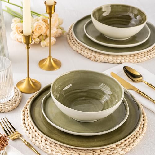 Image of Leratio Ceramic Dinnerware Sets for 4,Porcelain Plates and Bowls Sets with Wavy Edge,Microwave & Dishwasher & Oven Safe,Light Weight & Scratch Resistant Dishes Sets-Service for 4 (12pcs)