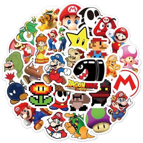 50Pcs Cartoon Mario Stickers for Kids Vinyl Waterproof Game Decal for Water Bottle Laptop Sticker for DIY Decorate Bumper Phone Hard Hat Kids Teens Gifts (MLA)