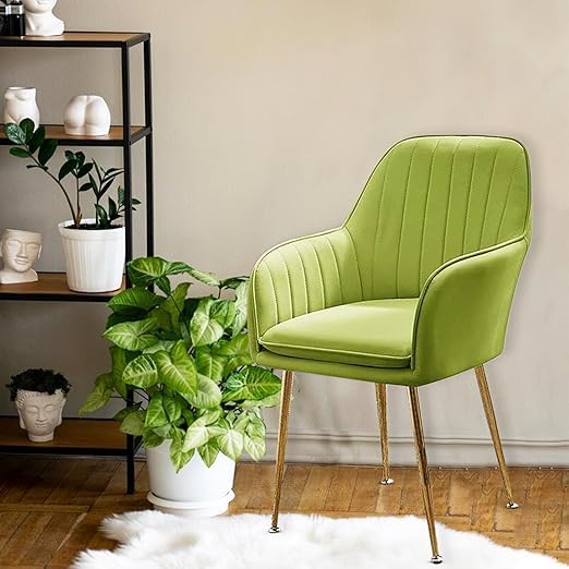 Image of Set of 2 Velvet Dining Chairs, Cushion Seat Chair for Living Room Bedroom Restaurant, Modern Contemporary Upholstered with Polished Rosegold Metal Legs (Parrot Green)