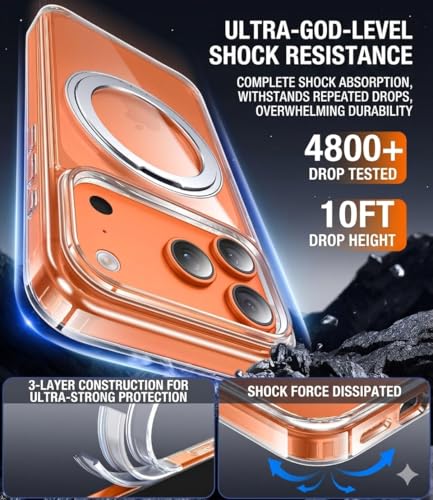 Image of Enflamo Crystal Clear Magnetic Case for iPhone 17 Pro | 360 Rotating Ring Stand | Military Grade Drop Protection | Anti-Yellow Transparent Cover
