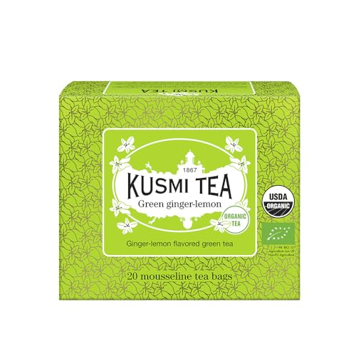 Kusmi Tea - Thé Vert gingembre-citron Bio - Boîte thé de 20 sachets mousseline - 40g