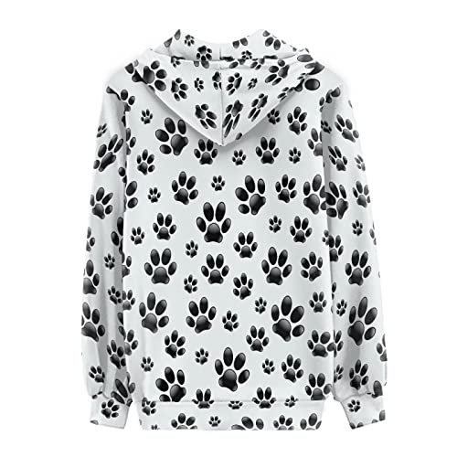 Belidome Kapuzenpullover mit Reißverschluss für Damen, Sweatshirt, Jacke, athletisches Fitnessstudio, T-Shirt, Schwarze Pfotenabdrücke, 48