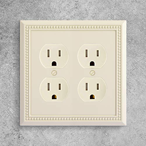 Image of Henne Bery Sunken Pearls Heavy Duty Decorative Wall Plate Switch Plate Outlet Cover, Durable Solid Zinc Alloy (Double Duplex, Light Almond)