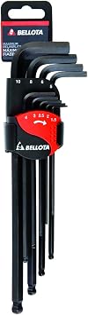 Bellota 6457-9 Hex Key Set of 9 with Blued Finish and Ball End - Clip Holder