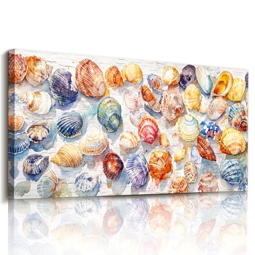 imjiayu Oversized Wall Art, Coastal Wall Art, Seashell Watercolor Prints