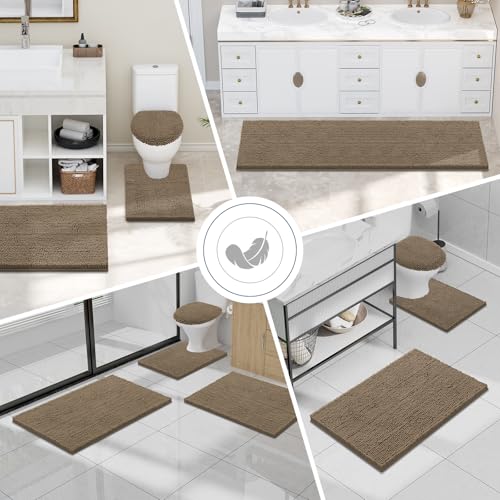 Image of Smiry Bathroom Rugs Sets 2 Piece, Soft Absorbent Chenille Machine Washable Non Slip Shaggy Bath Rug Set for Tub, Shower, and Floor (47x20+30x20, Camel)