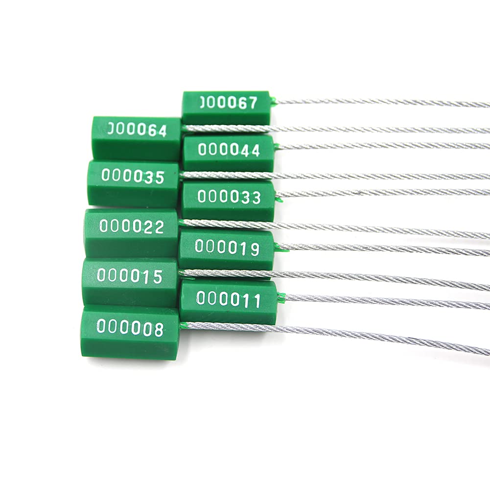Dtacke 10PCS Pull-Tite Steel Security Cable Wire Seals Numbered Anti-Tamper Security Tags (Green)