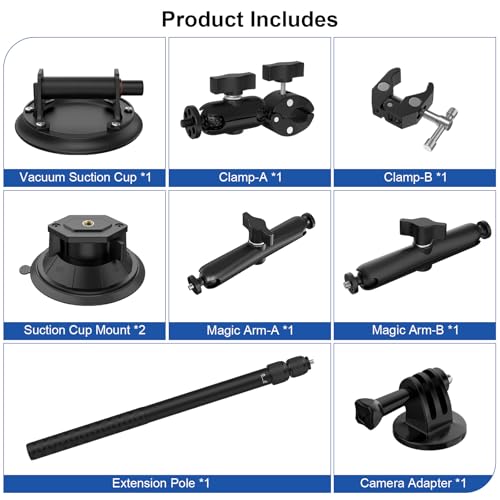 Triple Suction Cup Car Mount Kit for Insta360 with Extension Pole/Selfie Stick, Strong Vacuum Suction Cup Windshield Dashboard Camera Mount for Insta360 x5, GoPro, DJI OSMO with Action Camera Adapter by Anautin - Image 8