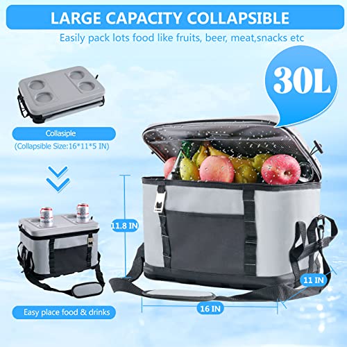 Ouoyyo Soft Cooler Bag,Upgraded 30 Cans Collapsible Leak Proof Cooler Bag Backpack Keep Food Cold Cool - Waterproof Durable Stable Beach Soft Sided Cooler Bag For Men Women Beach Travel Camp Lunch #TOP2