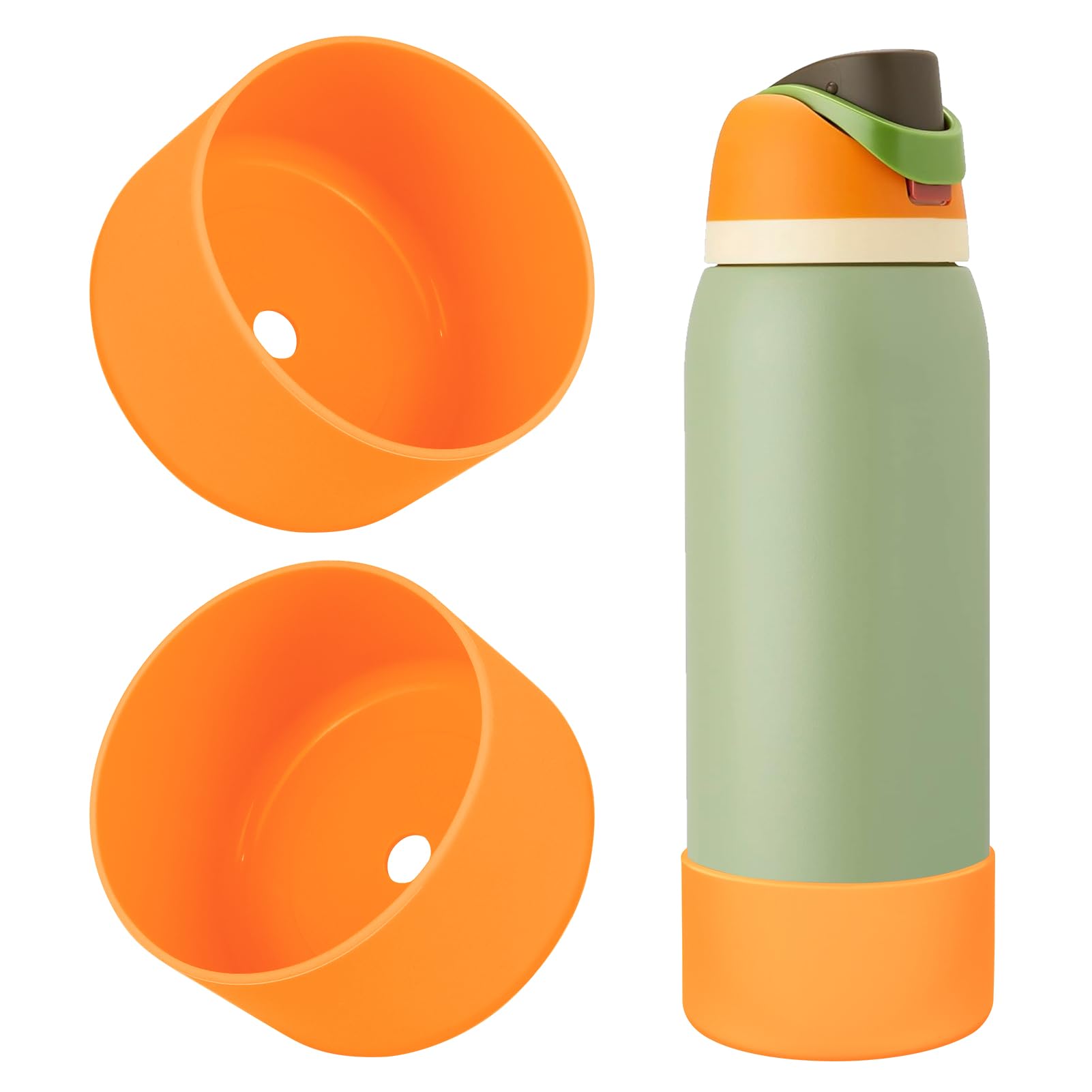 BKBY 2PCS Silicone Water Bottle Boot, Compatible with Owala 24oz 32oz 40oz, Protective Anti-Scratch & Anti-Dent No Noise Sleeve Cover for FreeSip/Twist/Flip Water Bottles (Orange, 40oz)