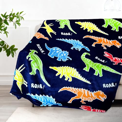 Image of TEHALK Dinosaur Glow in The Dark Blanket for Boys /Girls /Toddler /Baby, Dinosaur Toys for Boy Age 3-12, Cute Funny Kids Throw Blanket for Birthday /Gifts 50 inchx 60 inch