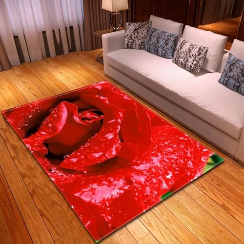 Teppich Rote Rosenpflanze 3D Gedruckter Teppich Wohnzimmerteppiche Schlafzimmer Große Teppiche Moderner Druck Bodenteppich Fußmatte 180 X 280 cm - Weich , Schmutzabweisend -2Y7U4O2