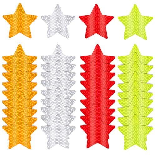 Ymapinc 40Pcs Star Shape Reflective Stickers Warning Safety Reflector Stickers for Kids Waterproof Safety Helmet Stickers for Vehicles Bicycles Motorcyclesc and Construction Workers